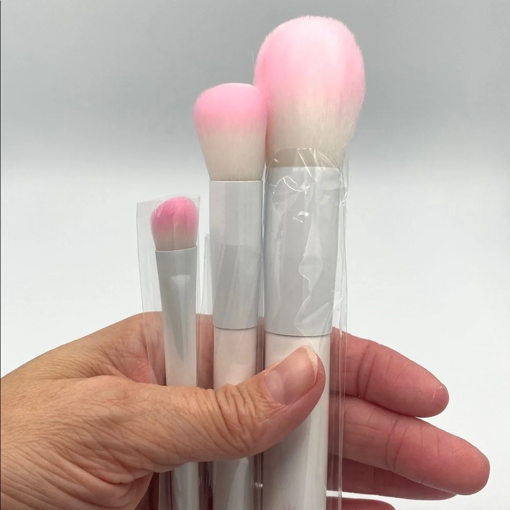 Crown Pro Makeup Brush Trio 3pc White Pink Face Eye Brushes New Beauty Set